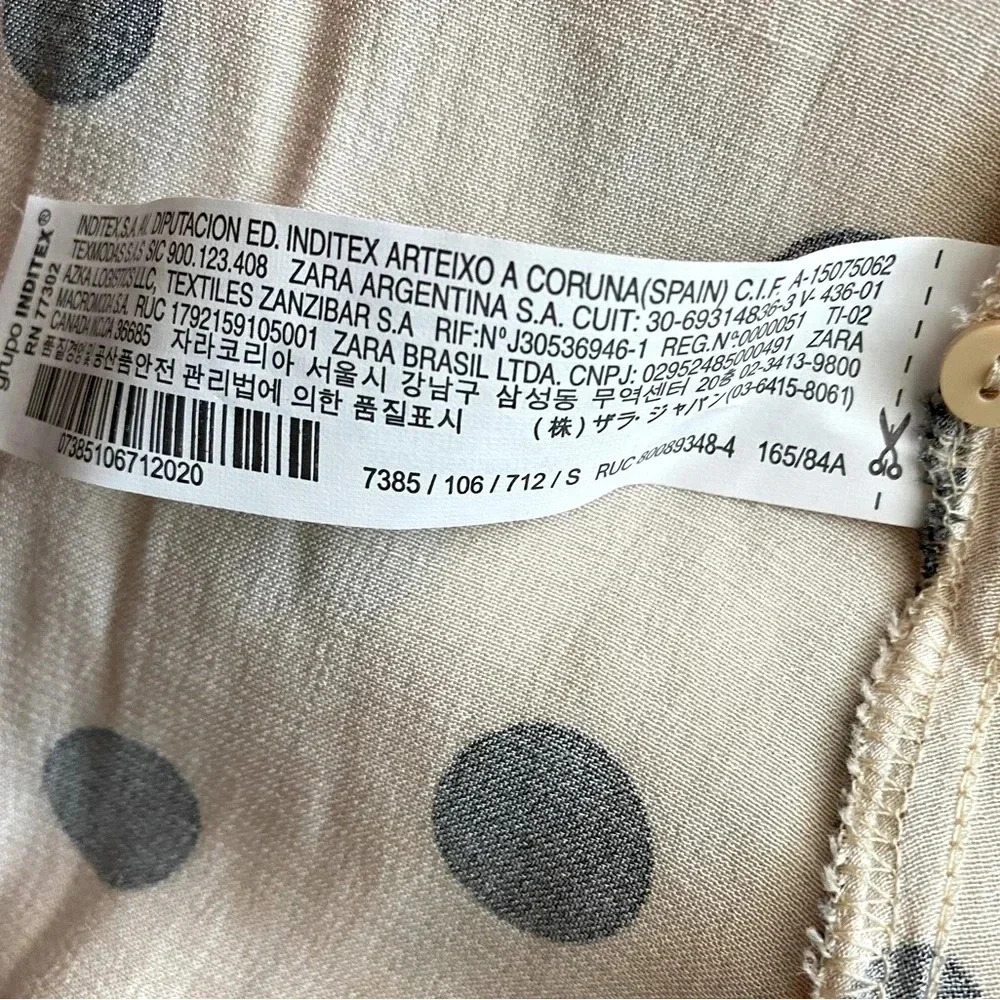 ZARA | Beige and Black Polka Dot Wrap Silk Dress Size S (NWOT) - Picture 6 of 8